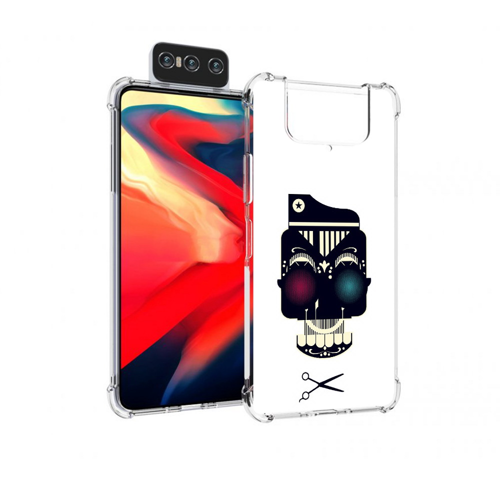 

Чехол MyPads Tocco для Asus Zenfone 8 Flip черно белый скелет с яркими глазами, Прозрачный, Tocco