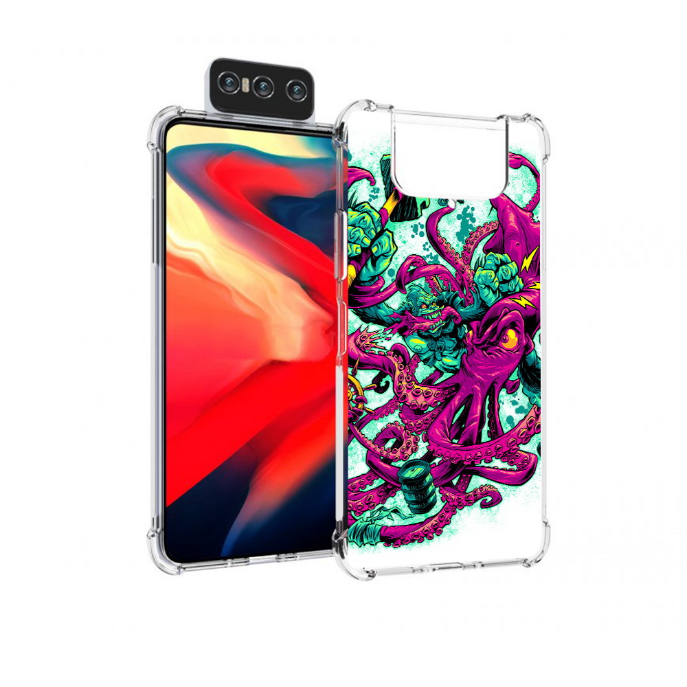 

Чехол MyPads Tocco для Asus Zenfone 8 Flip фиолетовый кракен, Прозрачный, Tocco