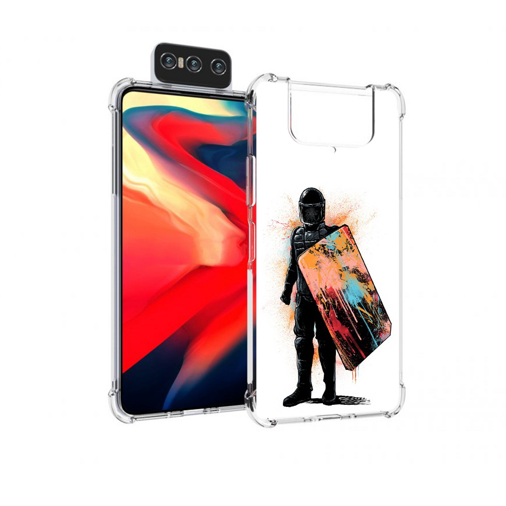 

Чехол MyPads Tocco для Asus Zenfone 8 Flip солдат с красочным щитом, Прозрачный, Tocco