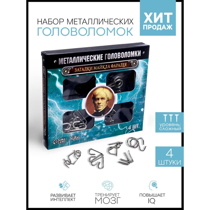 Головоломка Puzzle металлическая Загадки Майкла Фарадея набор 4 шт. 2528226