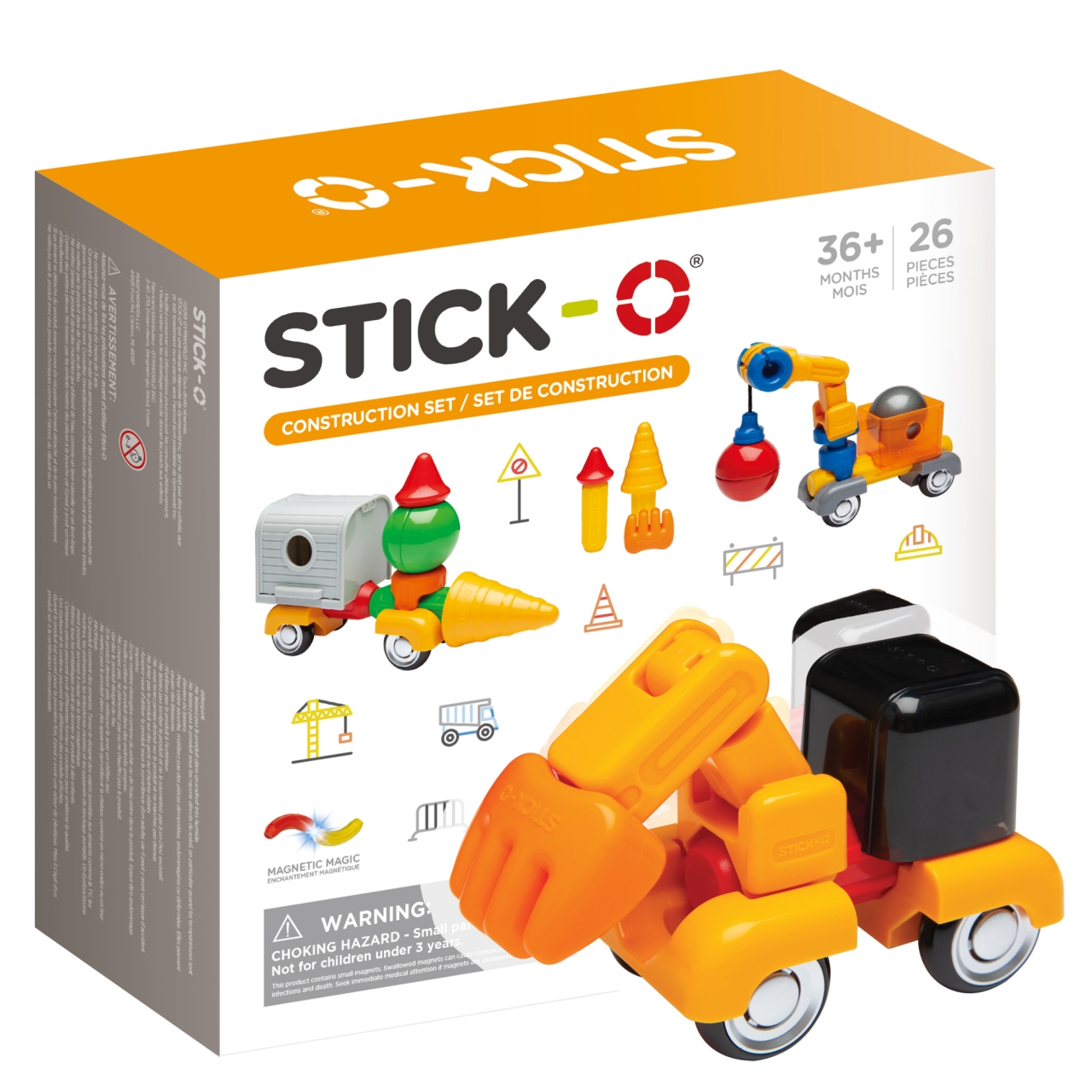 Конструктор магнитный STICK-O Construction Set, 26 деталей (спецтехника)