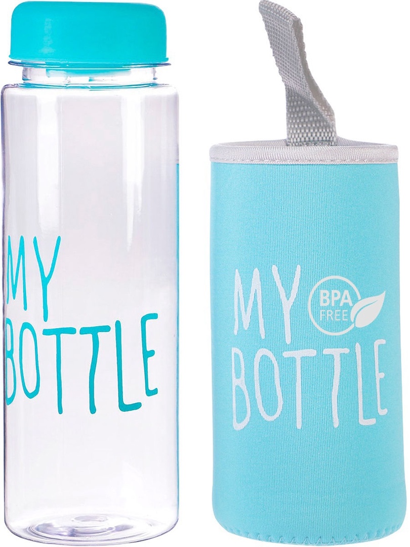 фото Бутылка для воды "my bottle", 500 мл, спортивная, в чехле, винтовая крышка, голубой nobrand