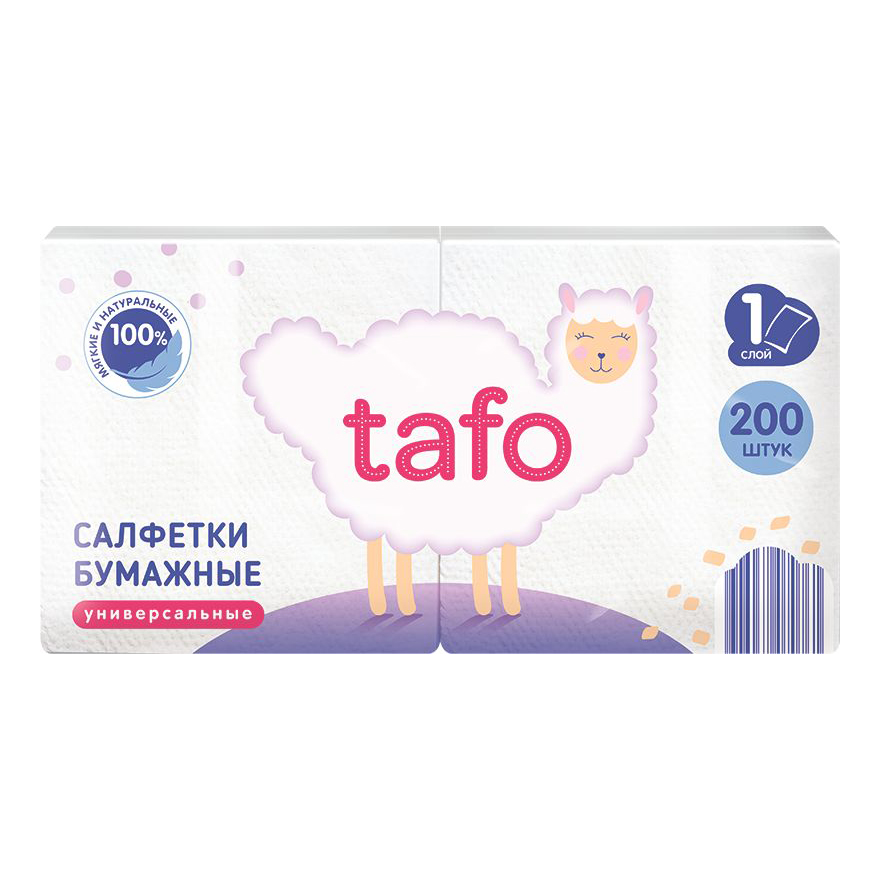 

Салфетки бумажные Tafo для сервирования стола 1 слой 200 шт, Белый