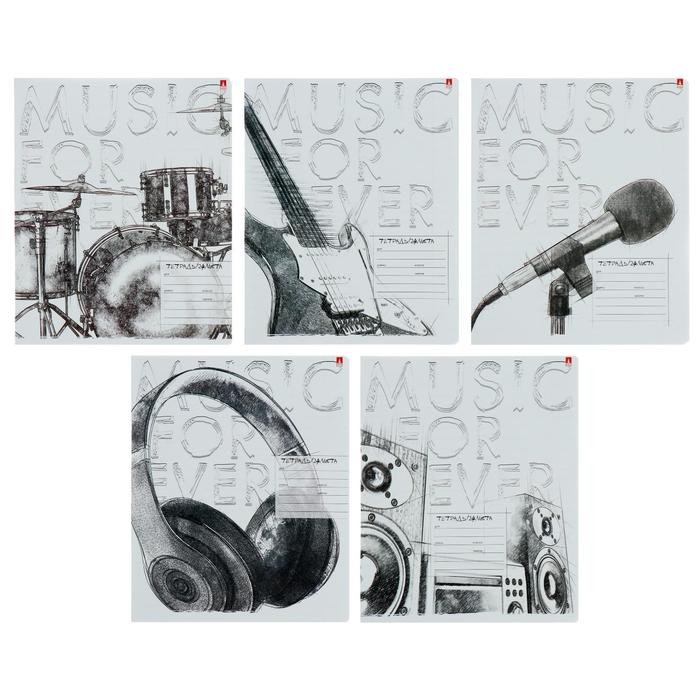 

Тетрадь 24 листа в клетку "Music. Black&White", обложка мелованная бумага, ВД-лак, МИКС