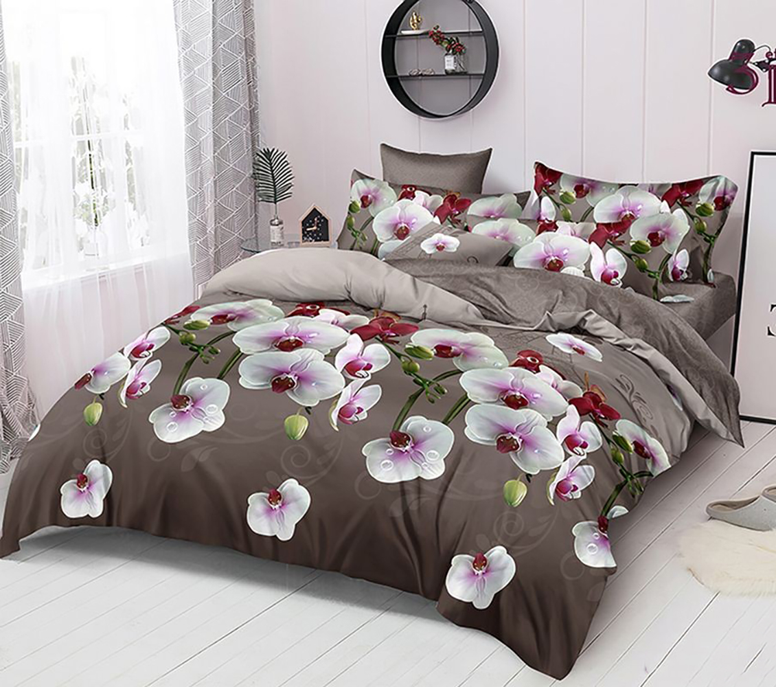 

Постельное белье Mercury Home Орхидеи 2 СП с европростыней Поплин 4 наволочки, Орхидеи