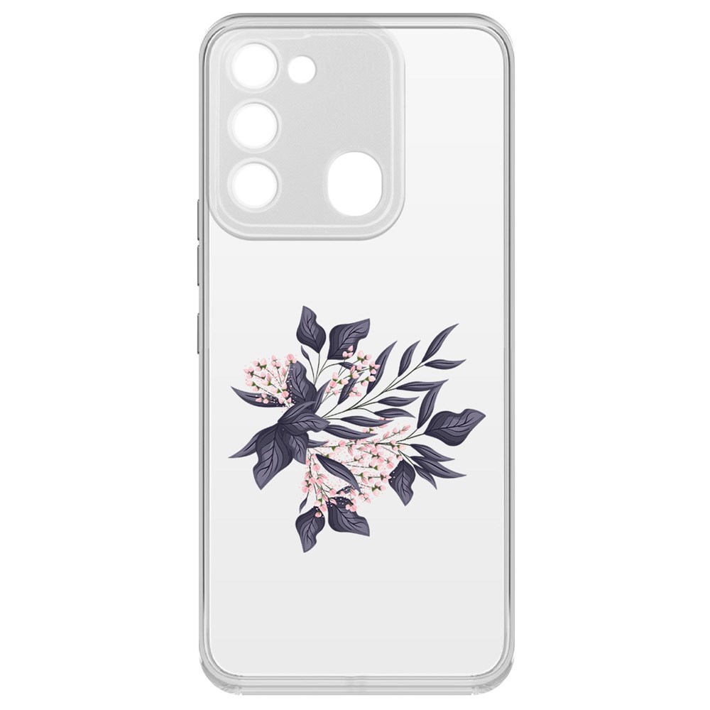 фото Чехол-накладка krutoff clear case розовые бутоны для tecno spark 8c