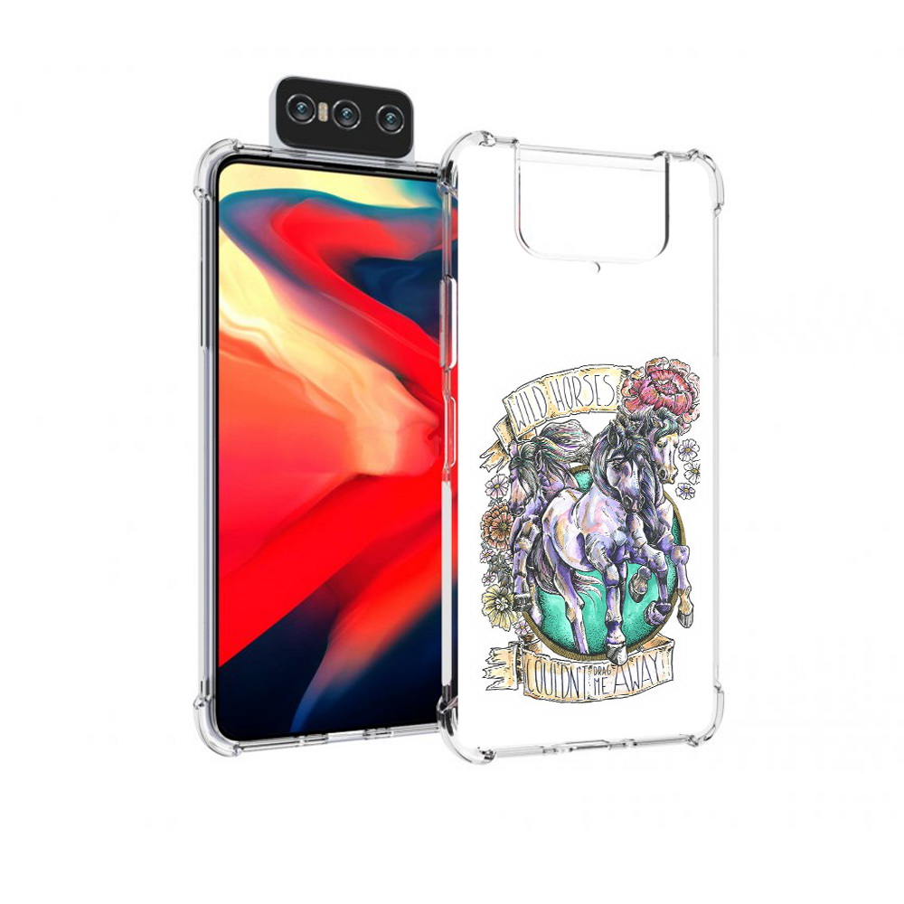 

Чехол MyPads Tocco для Asus Zenfone 8 Flip рисунок коней в цветах, Прозрачный, Tocco