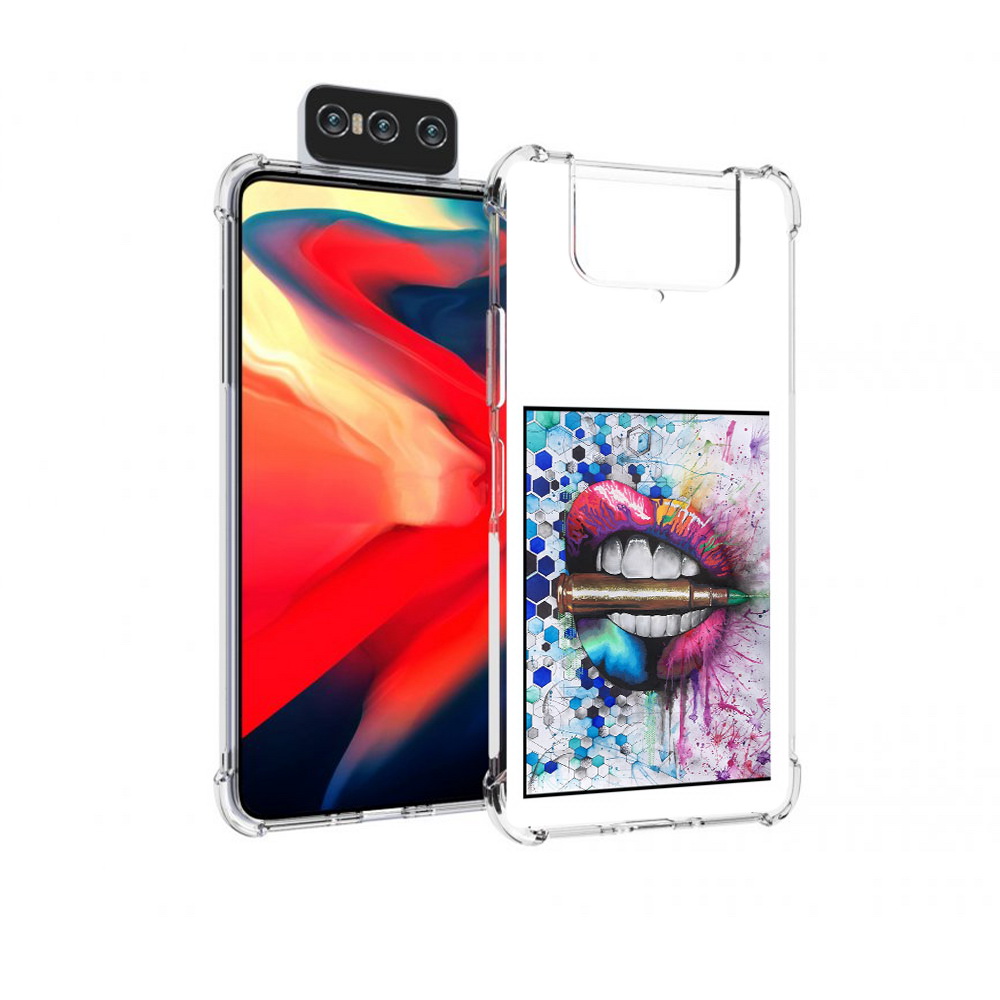 Чехол MyPads Tocco для Asus Zenfone 8 Flip разноцветные губы с пулей