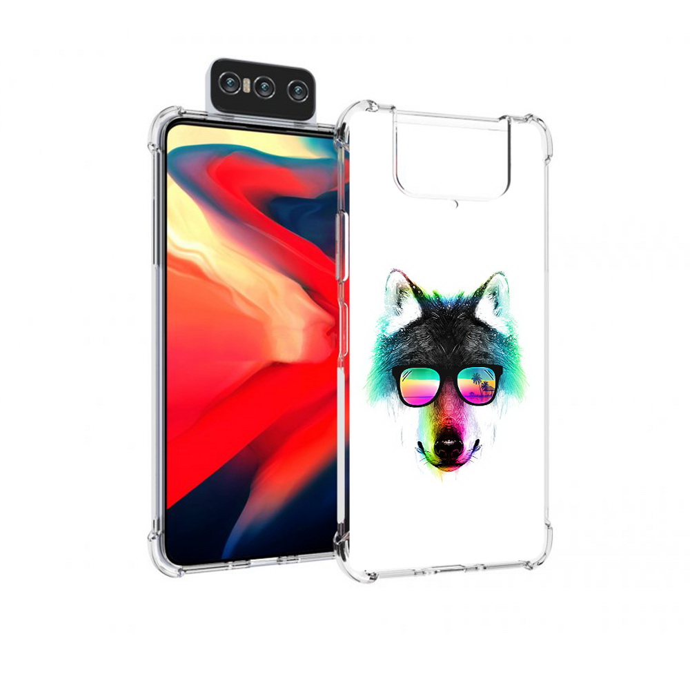 

Чехол MyPads Tocco для Asus Zenfone 8 Flip радужный волк, Прозрачный, Tocco