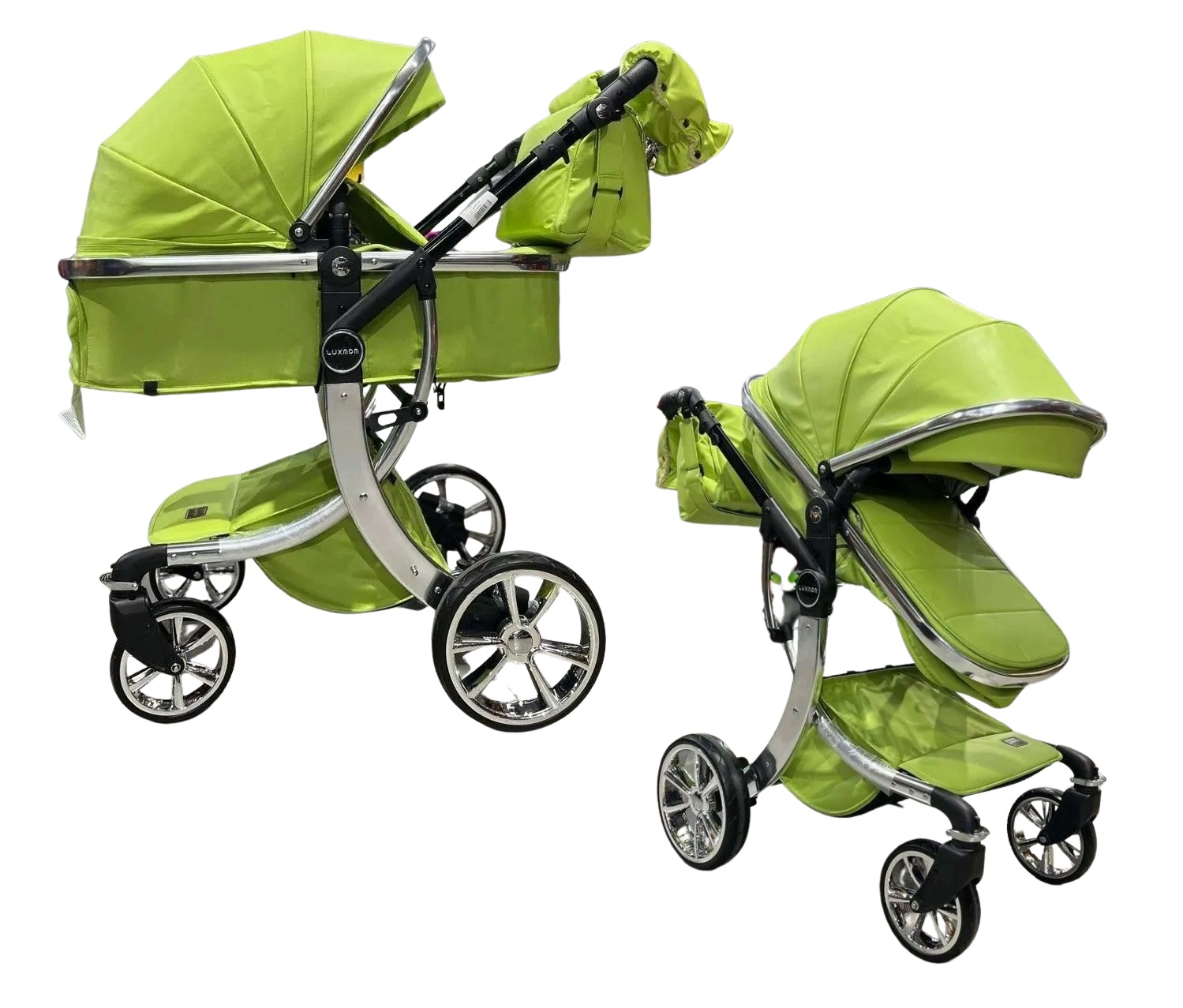 фото Детская коляска трансформер 2 в 1 luxmom 608 darex dalux для новорожденных экокожа зеленая
