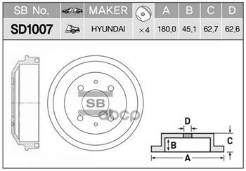 

Барабан Тормозной Задний 4 Отв Sangsin brake арт. SD1007