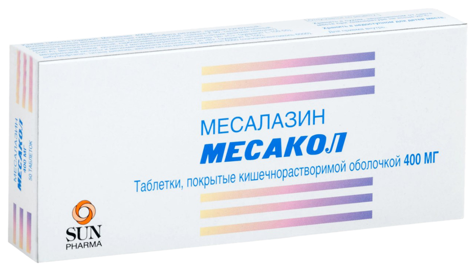 Месакол таблетки кишечнорастворимые покрытые пленочной оболочкой 400 мг 50 шт.