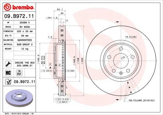 

Тормозной диск brembo комплект 1 шт. 09B97211