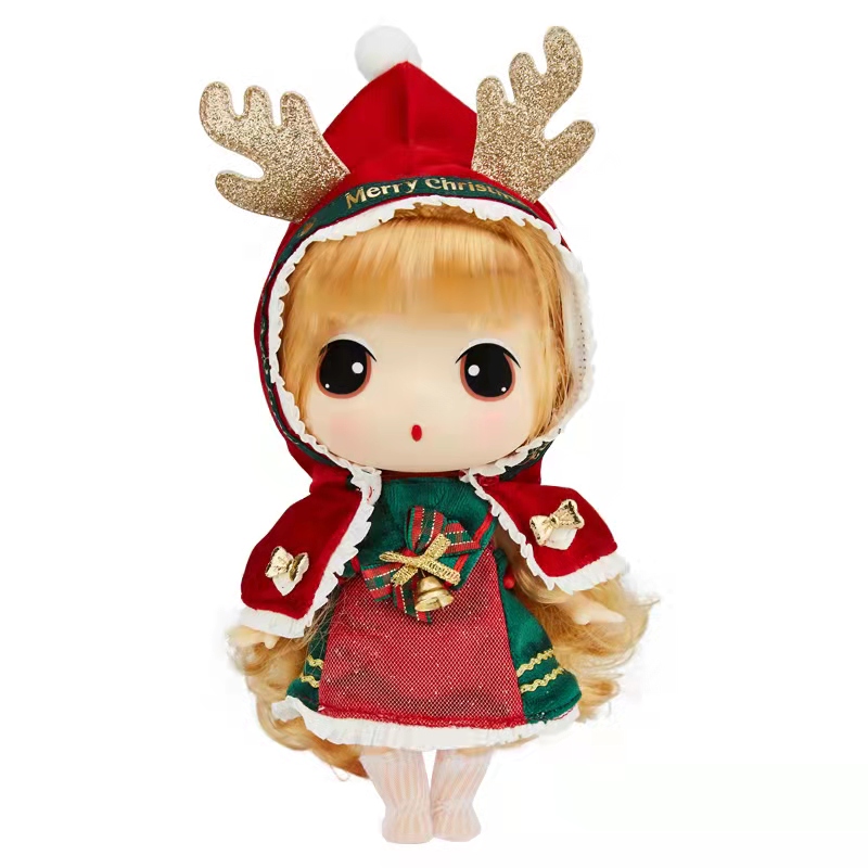 

Новогодняя кукла DDUNG Merry Christmas, в рождественском платье и рожками, 18 см.
