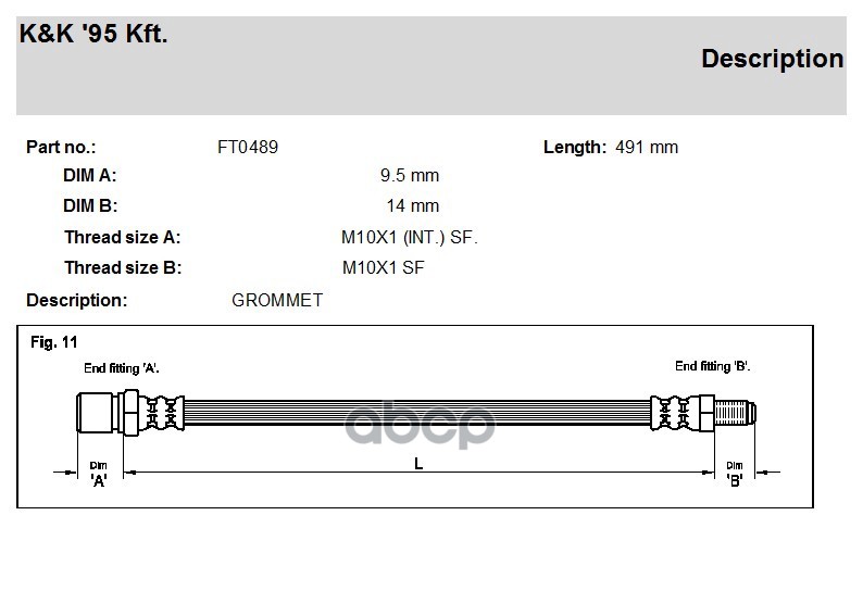 

FT0489 K&K Шланг тормозной, K&K FT0489