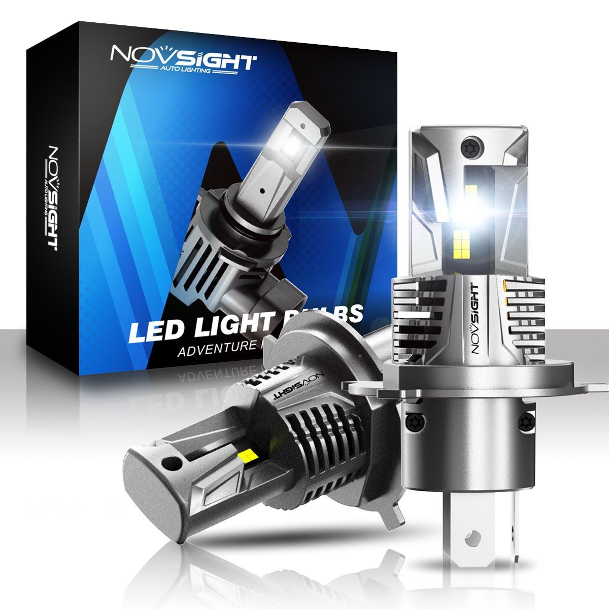 

Светодиодная LED лампа Novsight N66 H4 цоколь P43t 80Вт 2шт 6500К 15000Лм белые