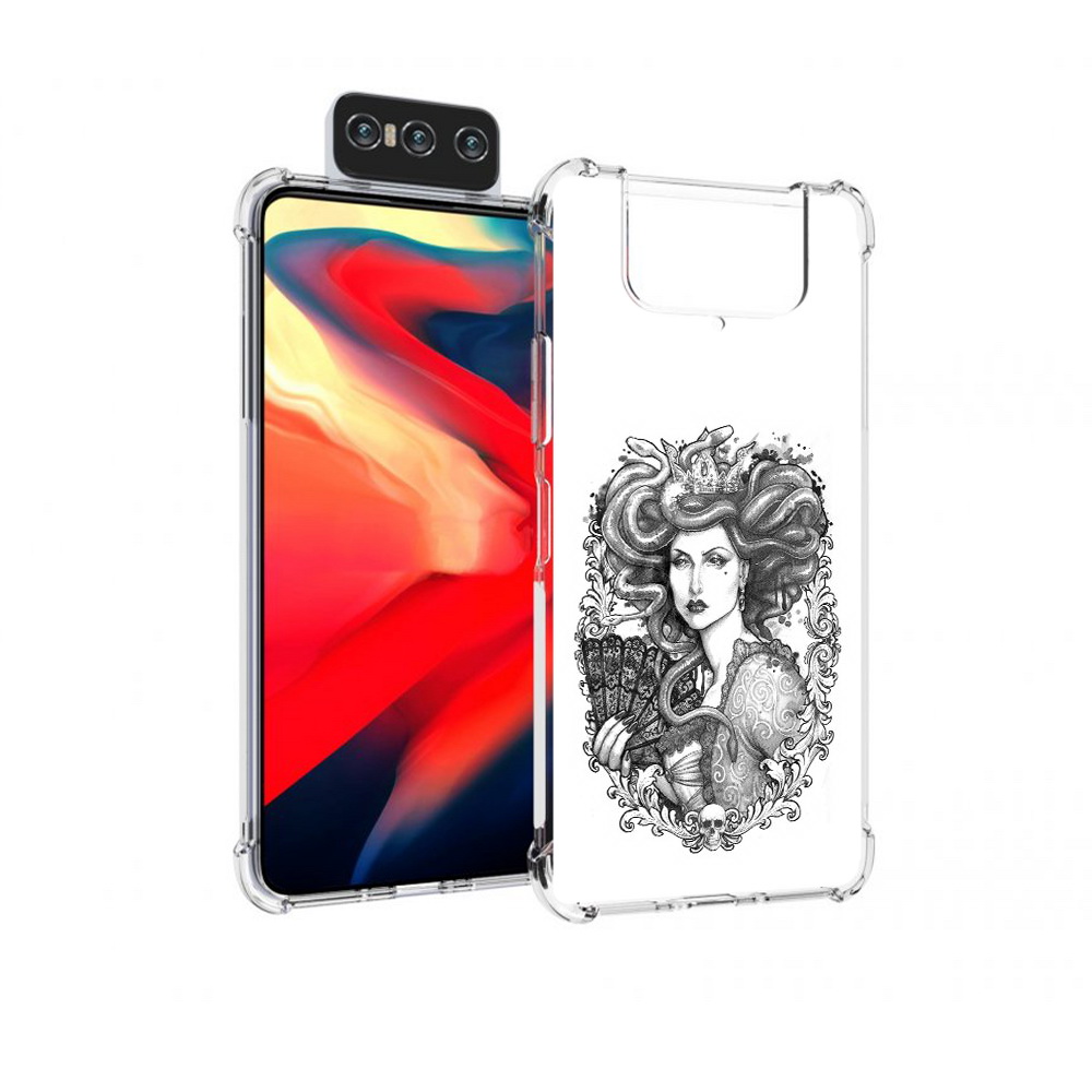 

Чехол MyPads Tocco для Asus Zenfone 8 Flip медуза черно белый, Прозрачный, Tocco