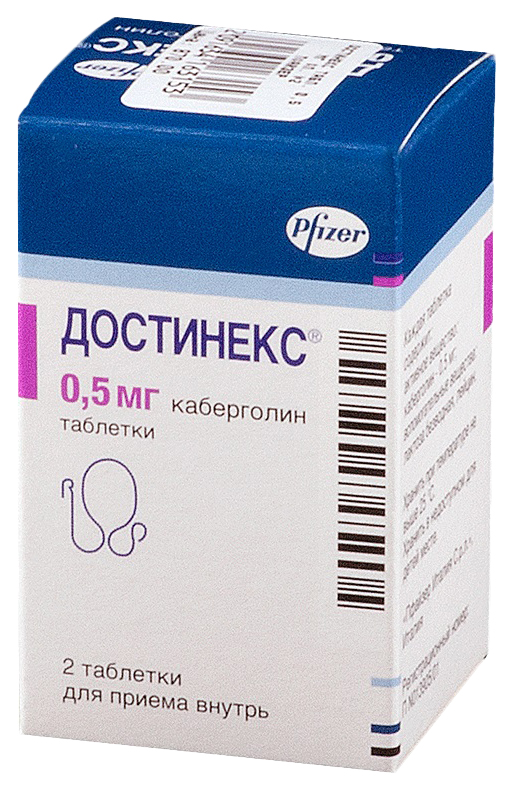Достинекс таблетки 0,5 мг 2 шт.