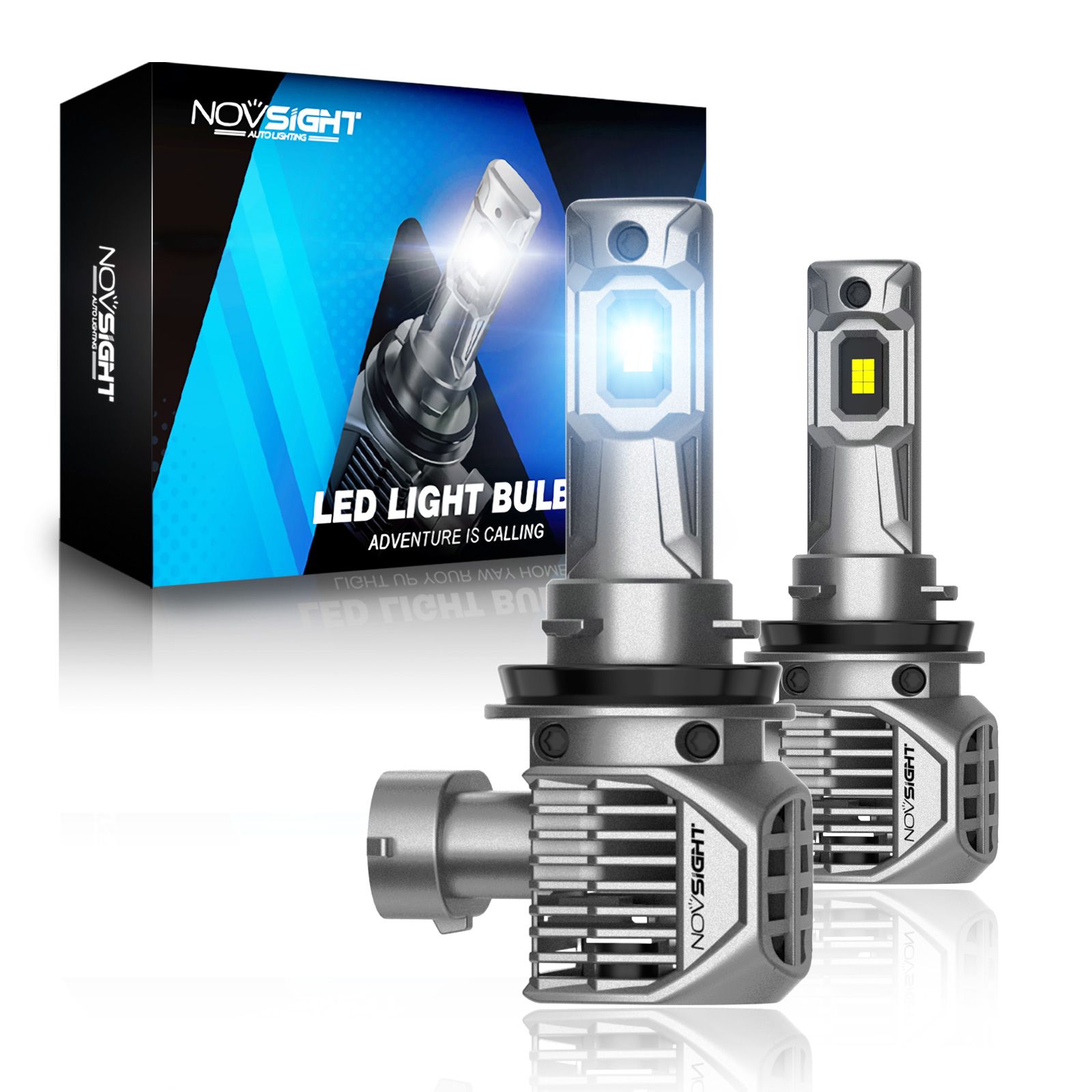 

Светодиодная LED лампа Novsight N62 H11 цоколь PGJ19-2 100Вт 2 шт 6500К 11000Лм белые