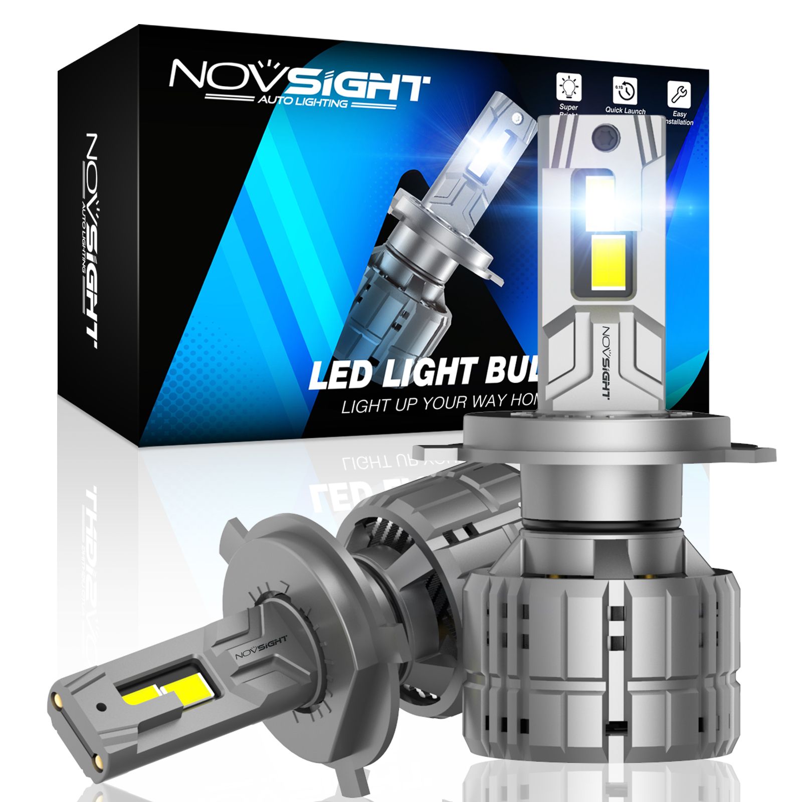 

Светодиодная LED лампа Novsight N60Pro H4 цоколь P43t 200Вт 2 шт 6500K 40000Лм белые
