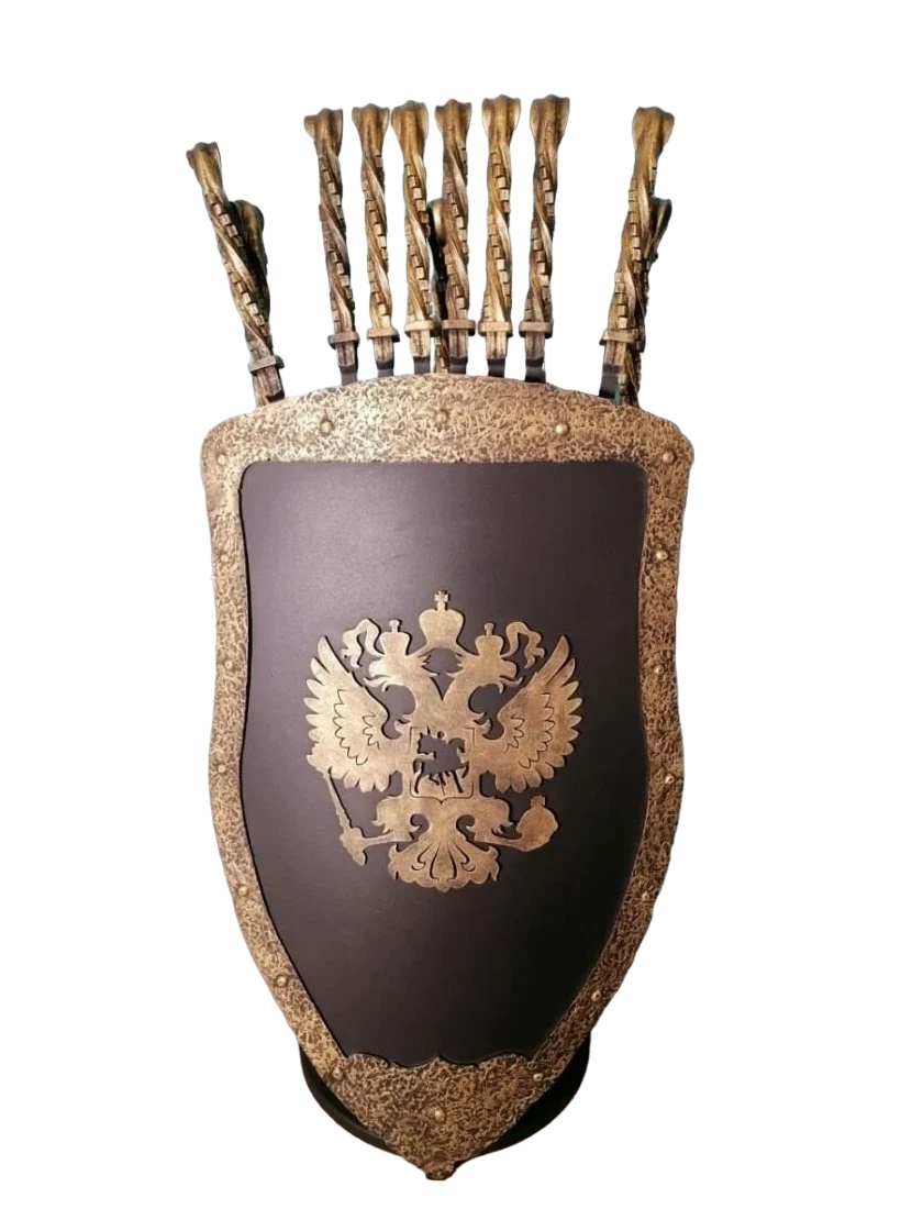 

Каминный набор Щит-подставка Герб на 6 шампуров Монблан, Золотистый;коричневый