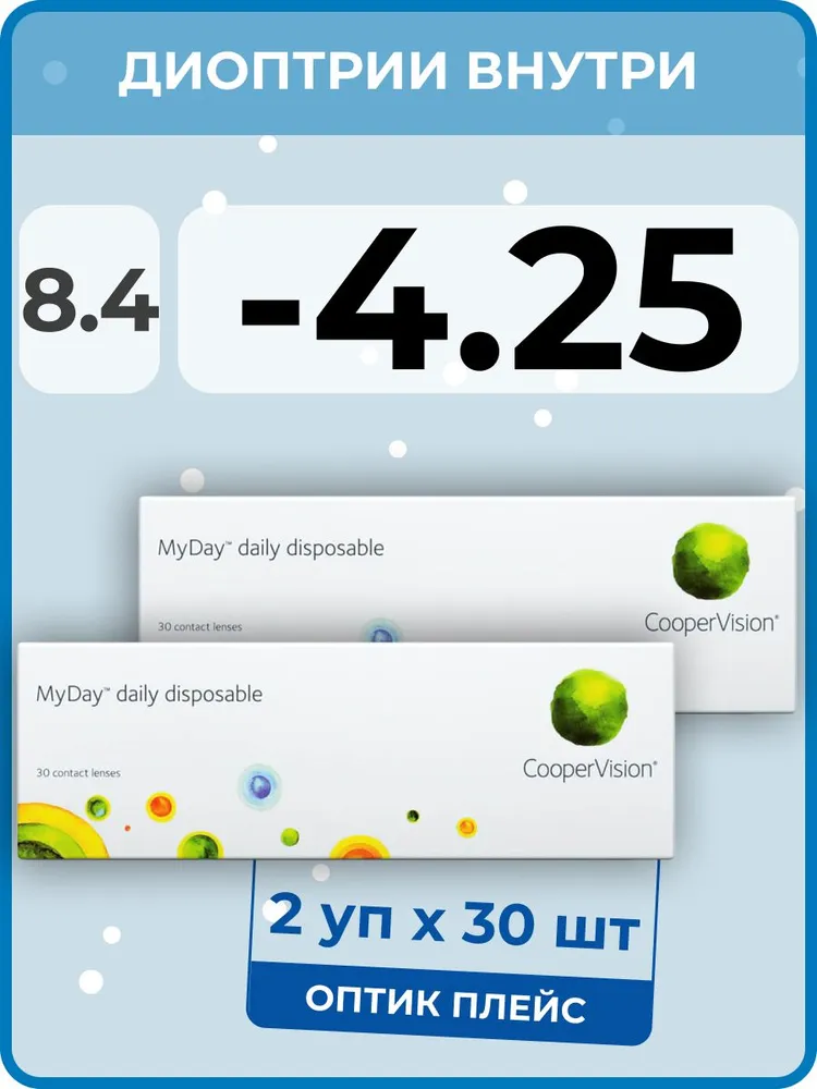 

Контактные линзы MyDay Daily Disposable 2 упаковки по 30 линз, R 8,4 SPH -4,25