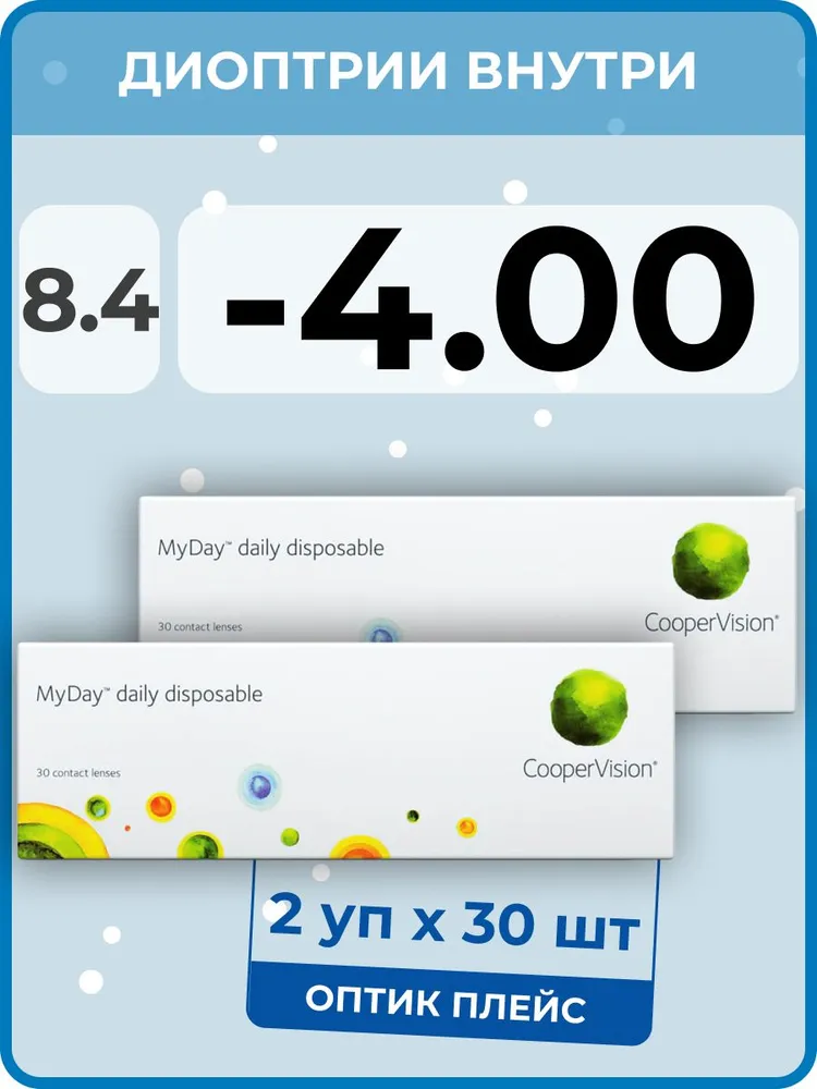 

Контактные линзы MyDay Daily Disposable 2 упаковки по 30 линз, R 8,4 SPH -4,00