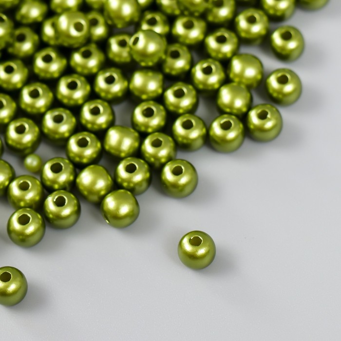 фото Набор бусин "рукоделие" пластик, диаметр 6 мм, 25 гр, болотно-зеленый