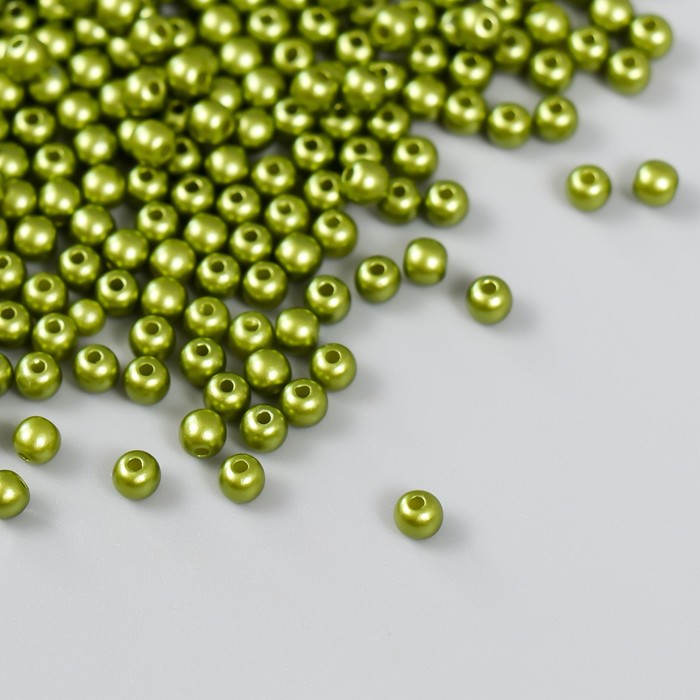 фото Набор бусин "рукоделие" пластик, диаметр 4 мм, 25 гр, болотно-зеленый