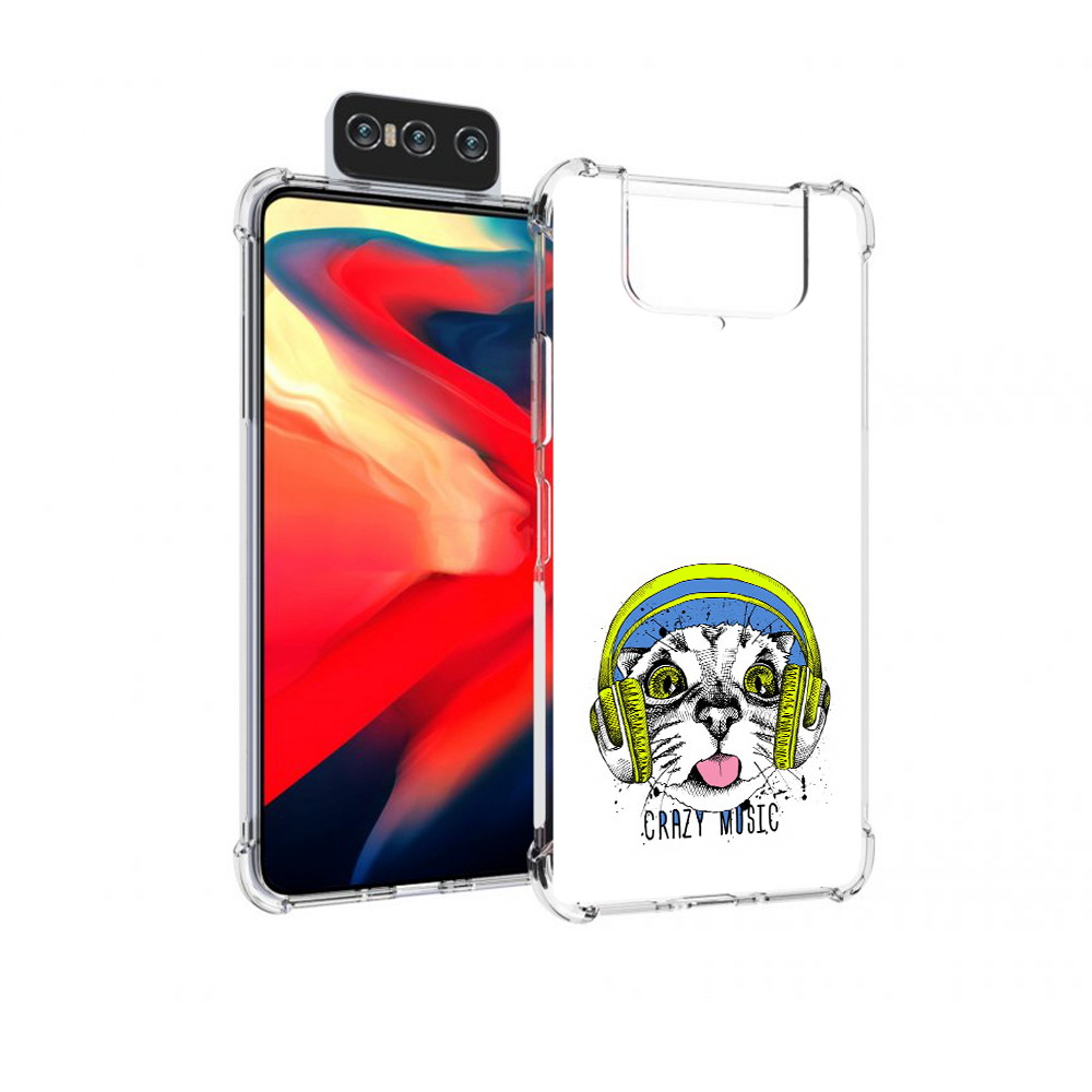 

Чехол MyPads Tocco для Asus Zenfone 8 Flip кошка в наушниках рисунок, Прозрачный, Tocco