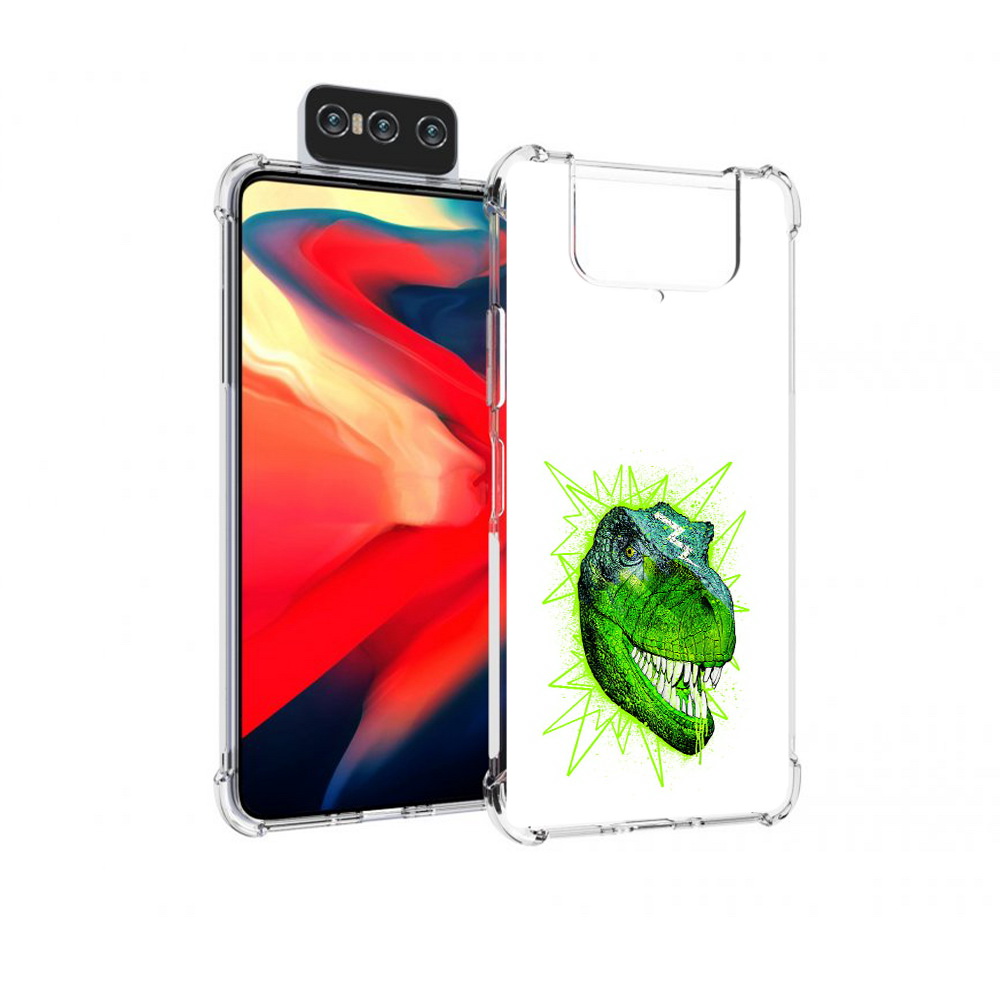 

Чехол MyPads Tocco для Asus Zenfone 8 Flip зеленый динозавр, Прозрачный, Tocco