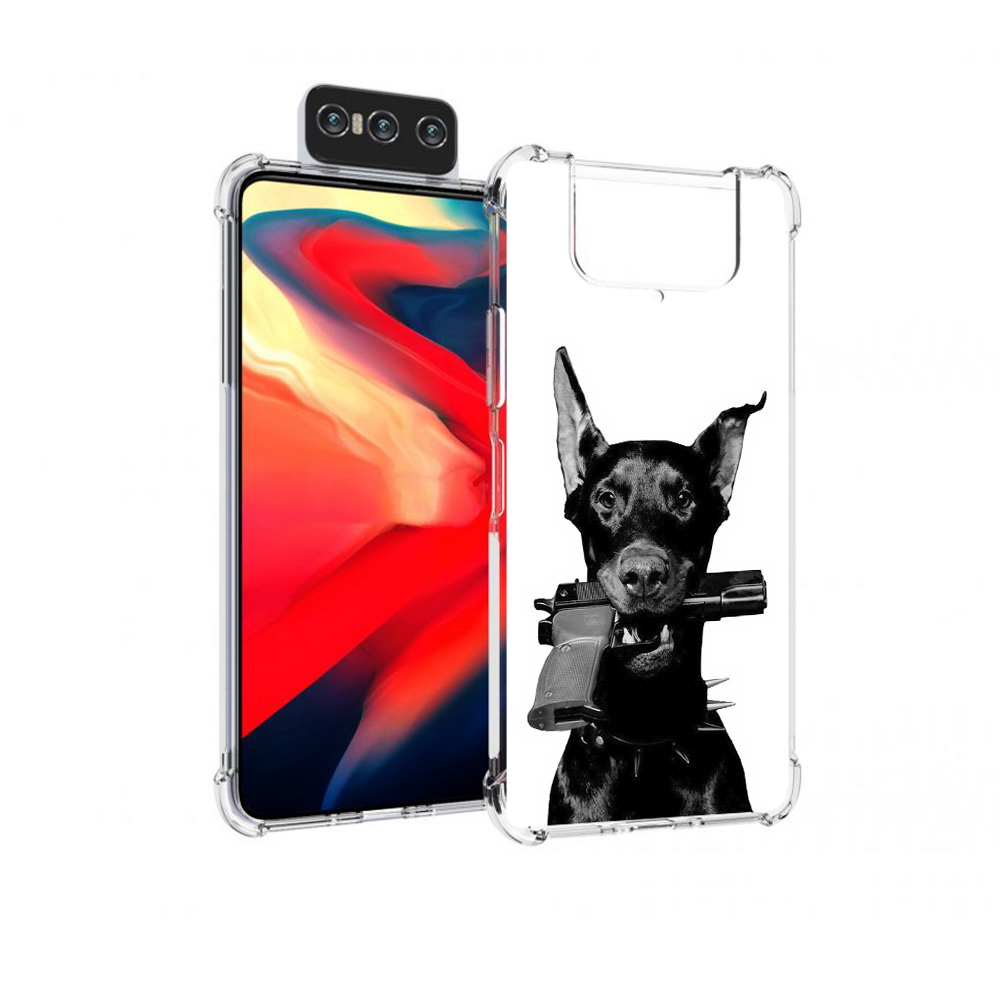 

Чехол MyPads Tocco для Asus Zenfone 8 Flip доберман с пистолетом, Прозрачный, Tocco