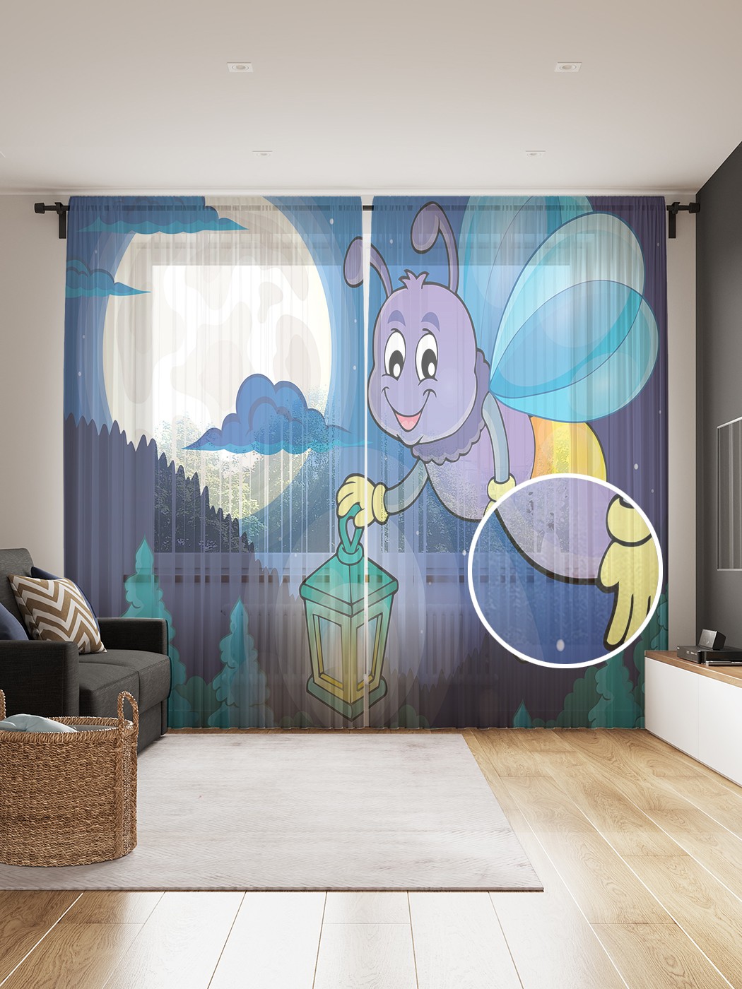 фото Фототюль joyarty "светлячок с фонариком" 145x265см, 2 полотна, лента, 50 крючков