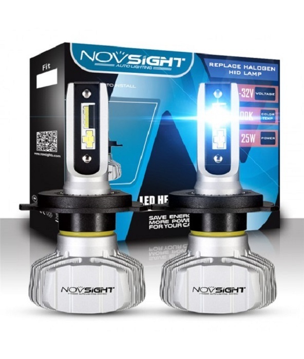 

Светодиодная LED лампа Novsight N15 H4 цоколь P43t 50Вт 2 шт 6500К белые, Автомобильная лампа
