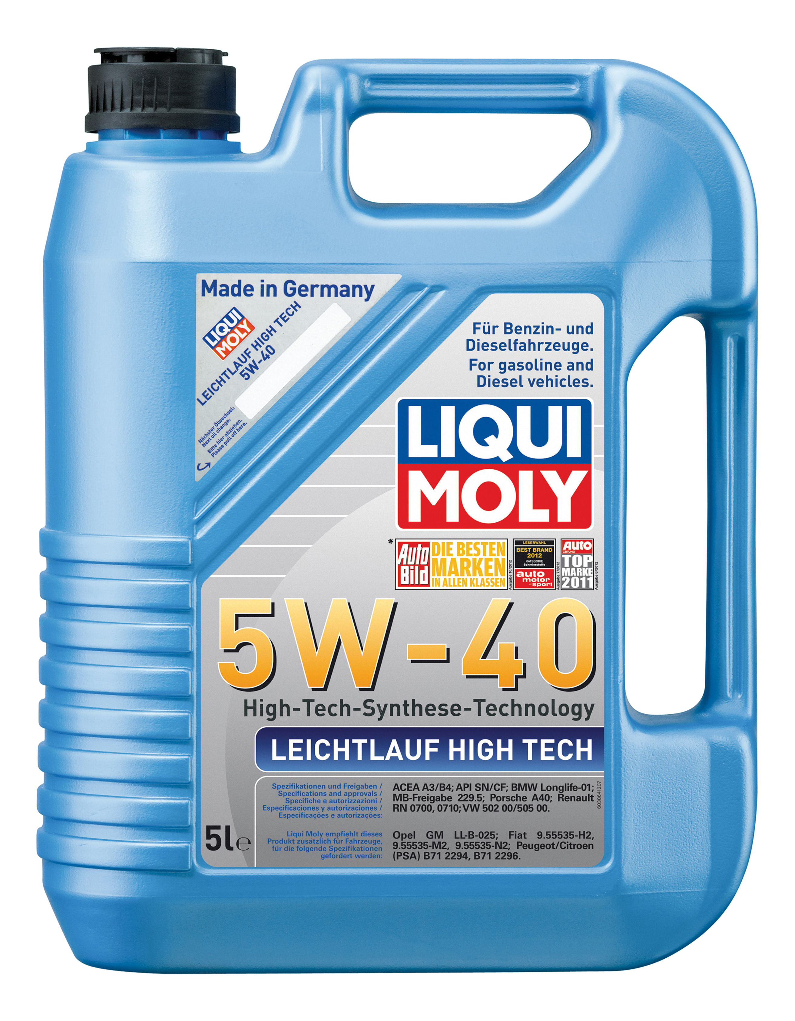 

Моторное масло LIQUI MOLY cинтетическое Leichtlauf High Tech 5W40 CF/SN A3/B4 5л