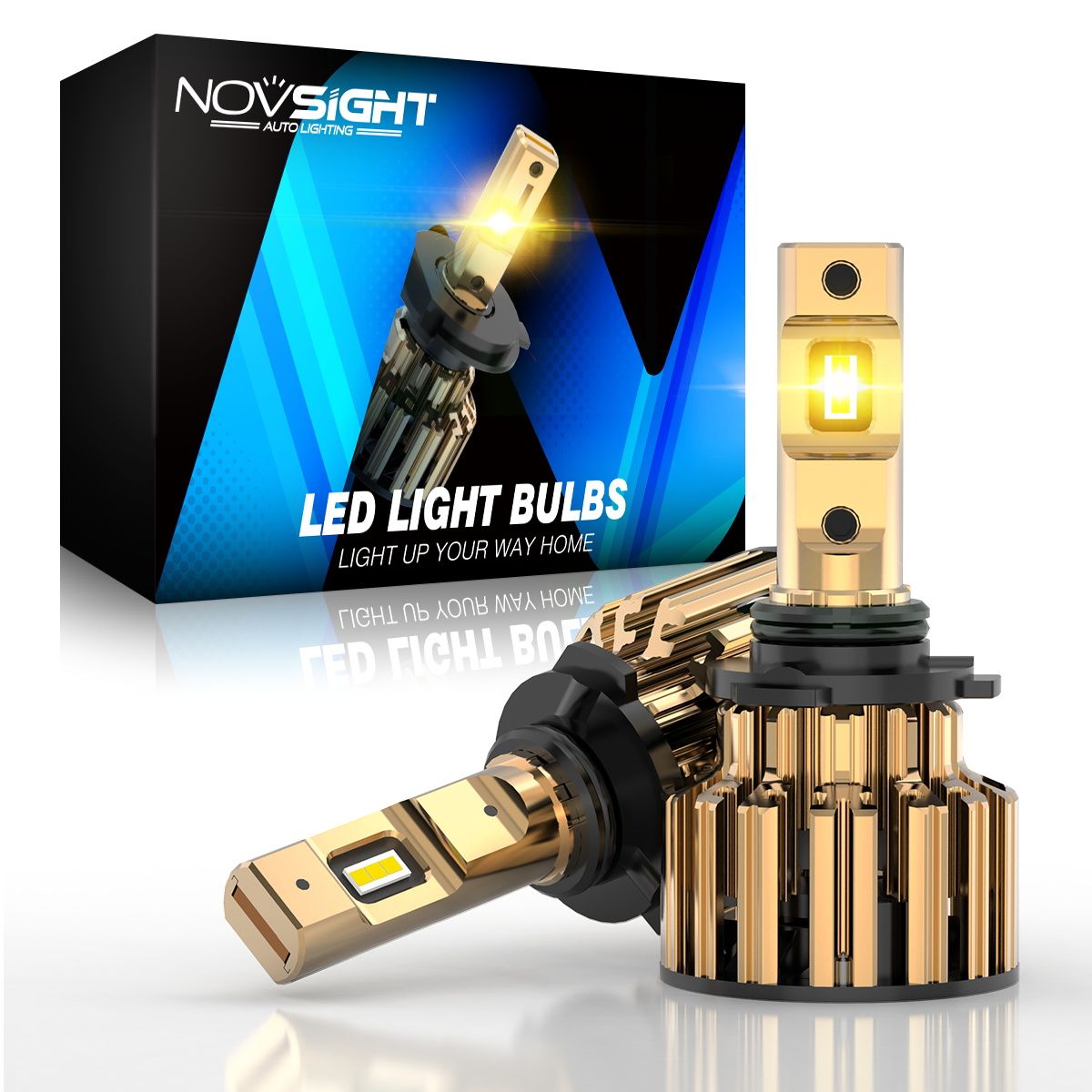 Светодиодная LED лампа Novsight F03Y HB3 9005 цоколь P20d 70Вт 2 шт 3000K 15000Лм желтые