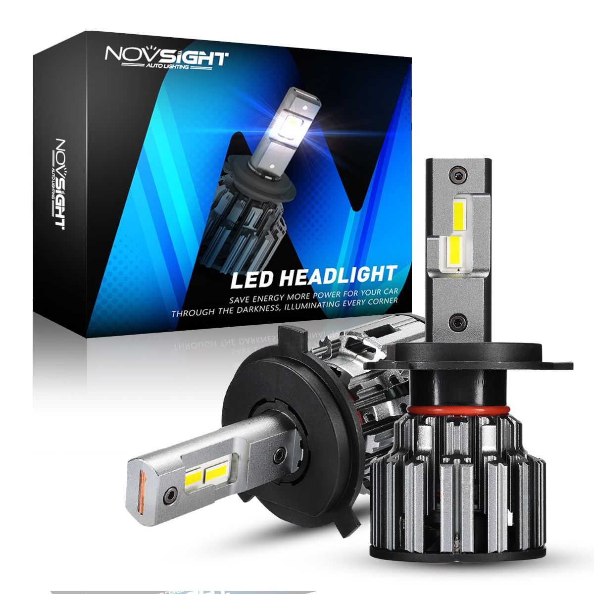 Светодиодная LED лампа Novsight F03 H4 цоколь P43t 70Вт 2 шт 6000K 15000Лм белые 5425₽