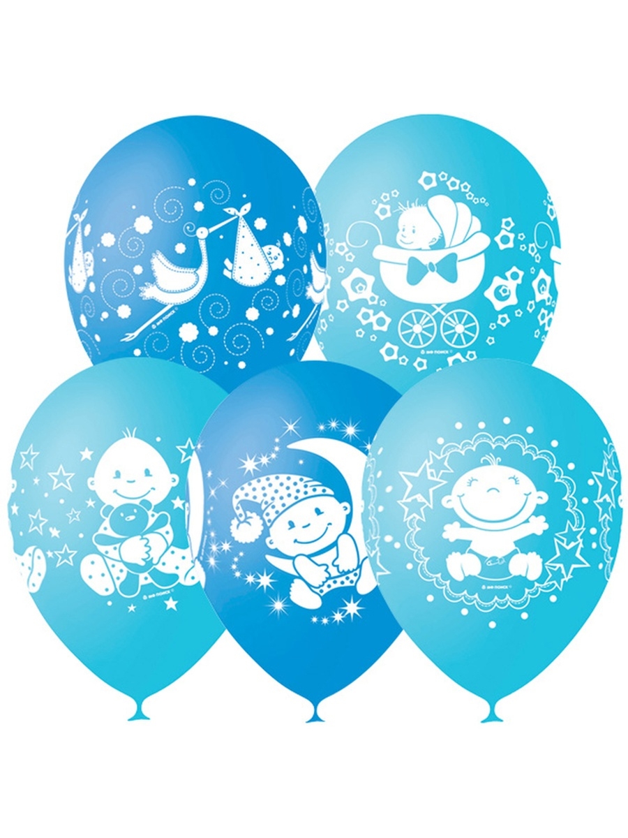 фото Шар латексный 12 с днём рождения! малыш, пастель, 4-сторонний, набор 25 шт., цвет голубой latex occidental