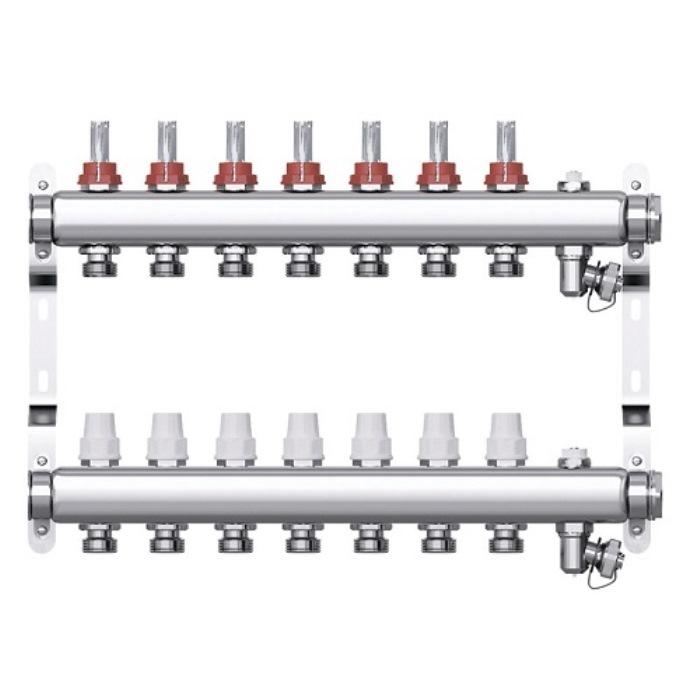 Коллекторная группа со встроенными расходомерами в сборе  7 вых.1*3/4 евроконус STI (нержа коллекторная группа 8 выходов в сборе с автоматическим воздухоотводчиком расходомерам