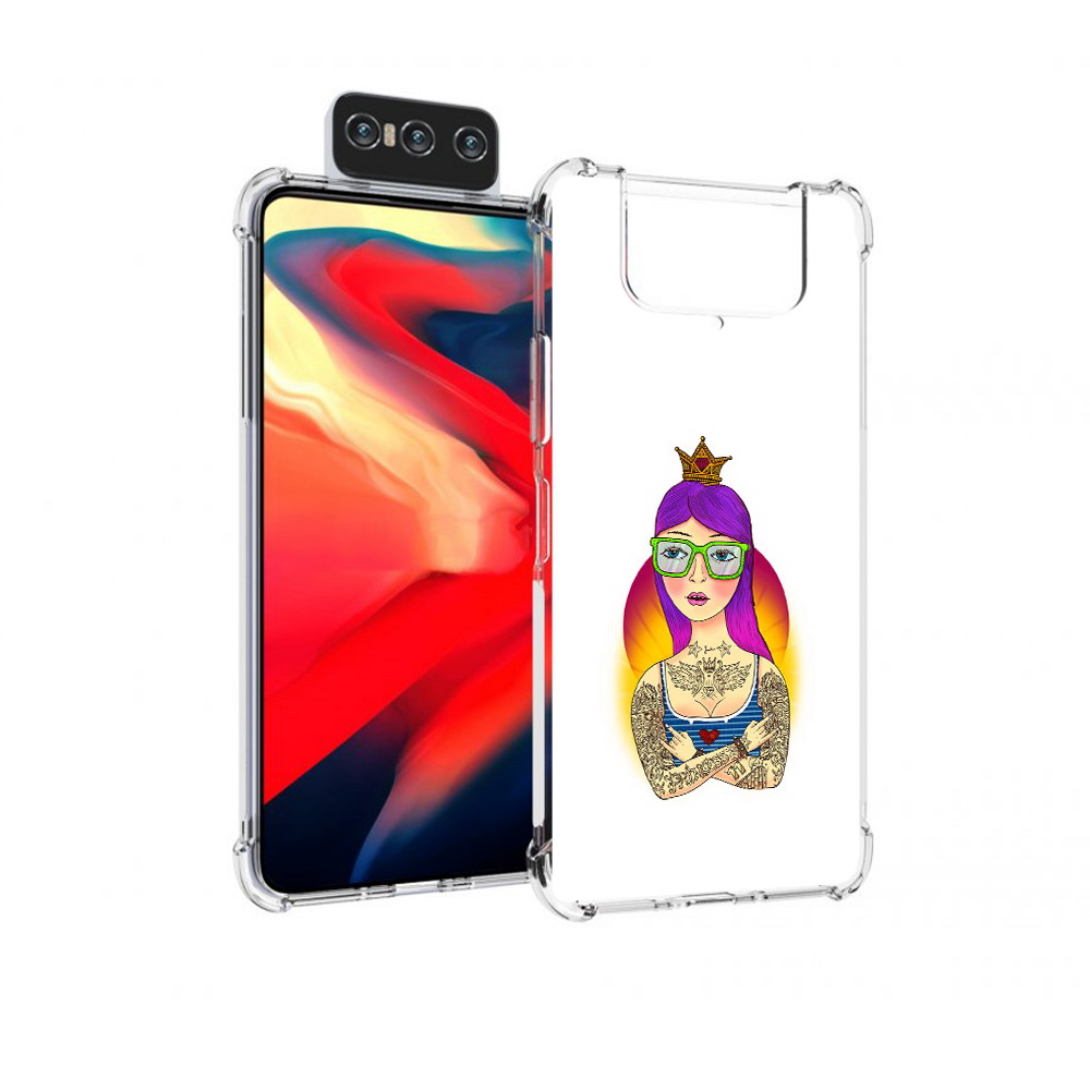 

Чехол MyPads Tocco для Asus Zenfone 8 Flip девушка в татуировках с короной, Прозрачный, Tocco