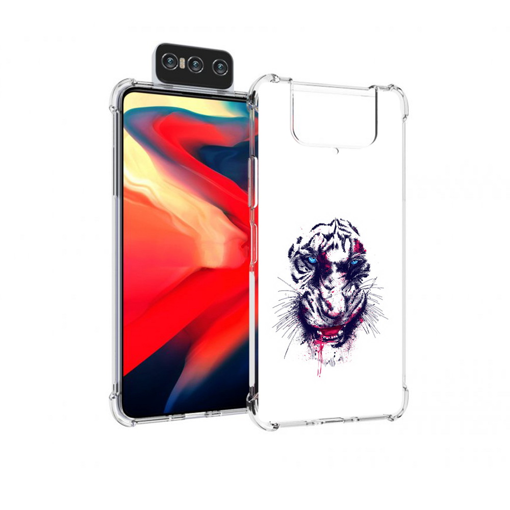 

Чехол MyPads Tocco для Asus Zenfone 8 Flip безумный тигр, Прозрачный, Tocco