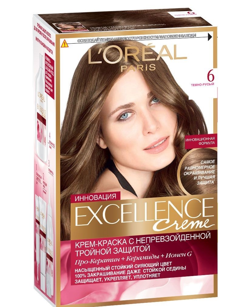 фото Крем-краска для волос loreal, excellence, 6.00 темно-русый l'oreal paris