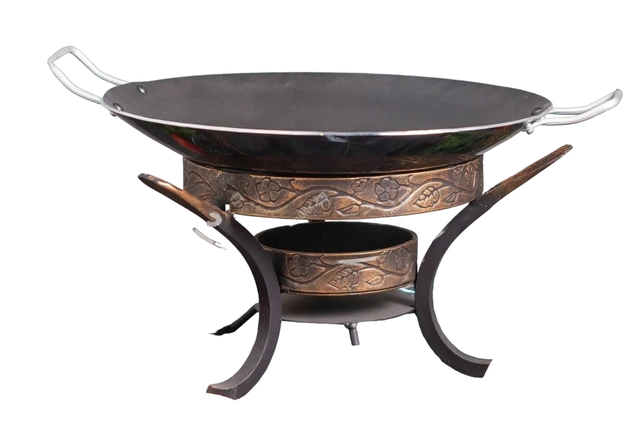 

Садж с тефлоновым покрытием 34 см с подставкой кованой с соусницами, Черный