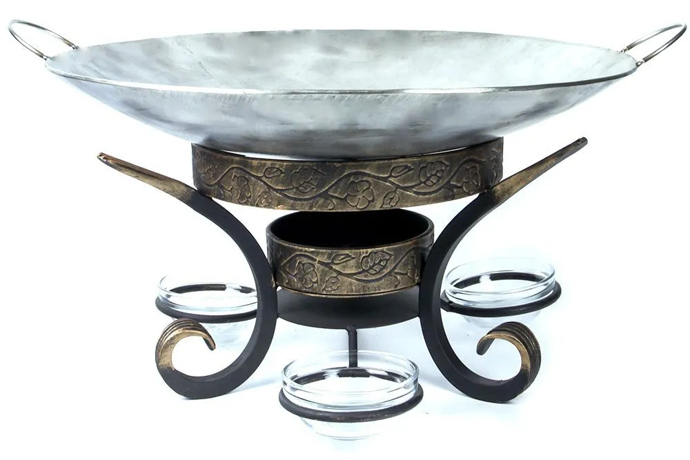 Сковорода Садж из нержавеющей стали 50 см на подставке с емкостями для соуса