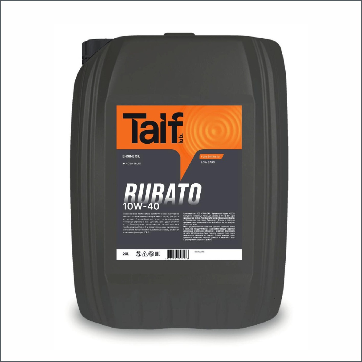 

Моторное масло TAIF RUBATO 10W40 20л, RUBATO 10W-40