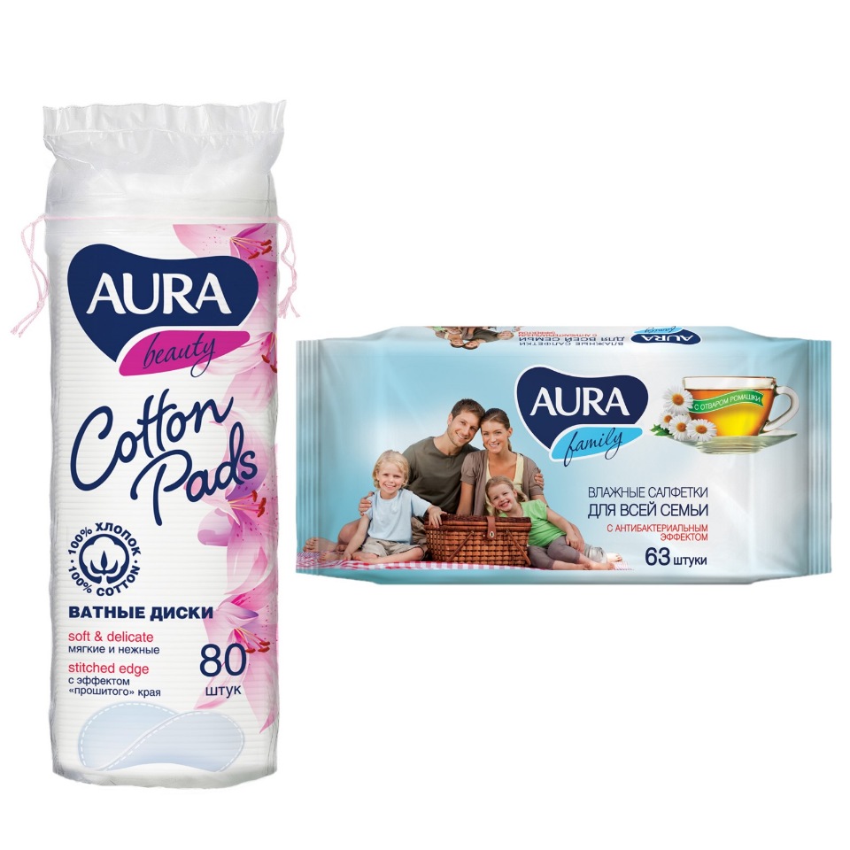 

Влажные салфетки освежающие AURA TROPIC COCKTAIL 60шт +Ватные диски AURA BEAUTY 100шт