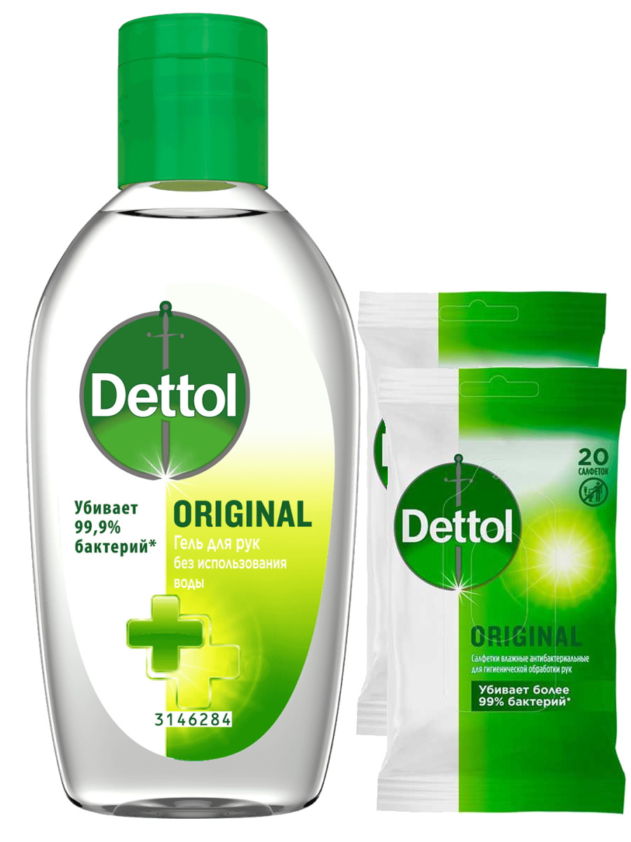 

Набор Антибактериальный Dettol Гель для рук 50 мл Салфетки влажные 20 шт упак х 2 уп, Антибактериальный Гель для рук Dettol + Салфетки влажные