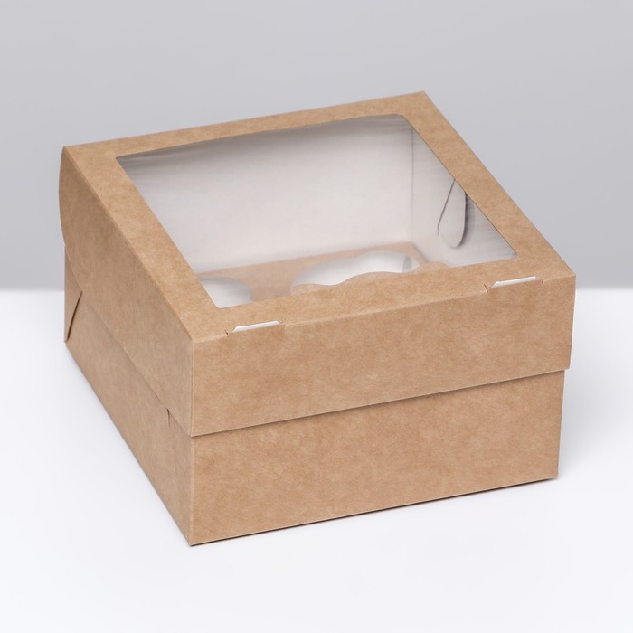Коробка под 4 маффина с окном DoECO 10062571, крафт, 16 х 16 х 10 см, 25 шт