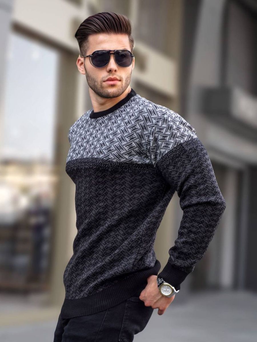 

Свитер мужской NoBrand Patterns черный S, Patterns