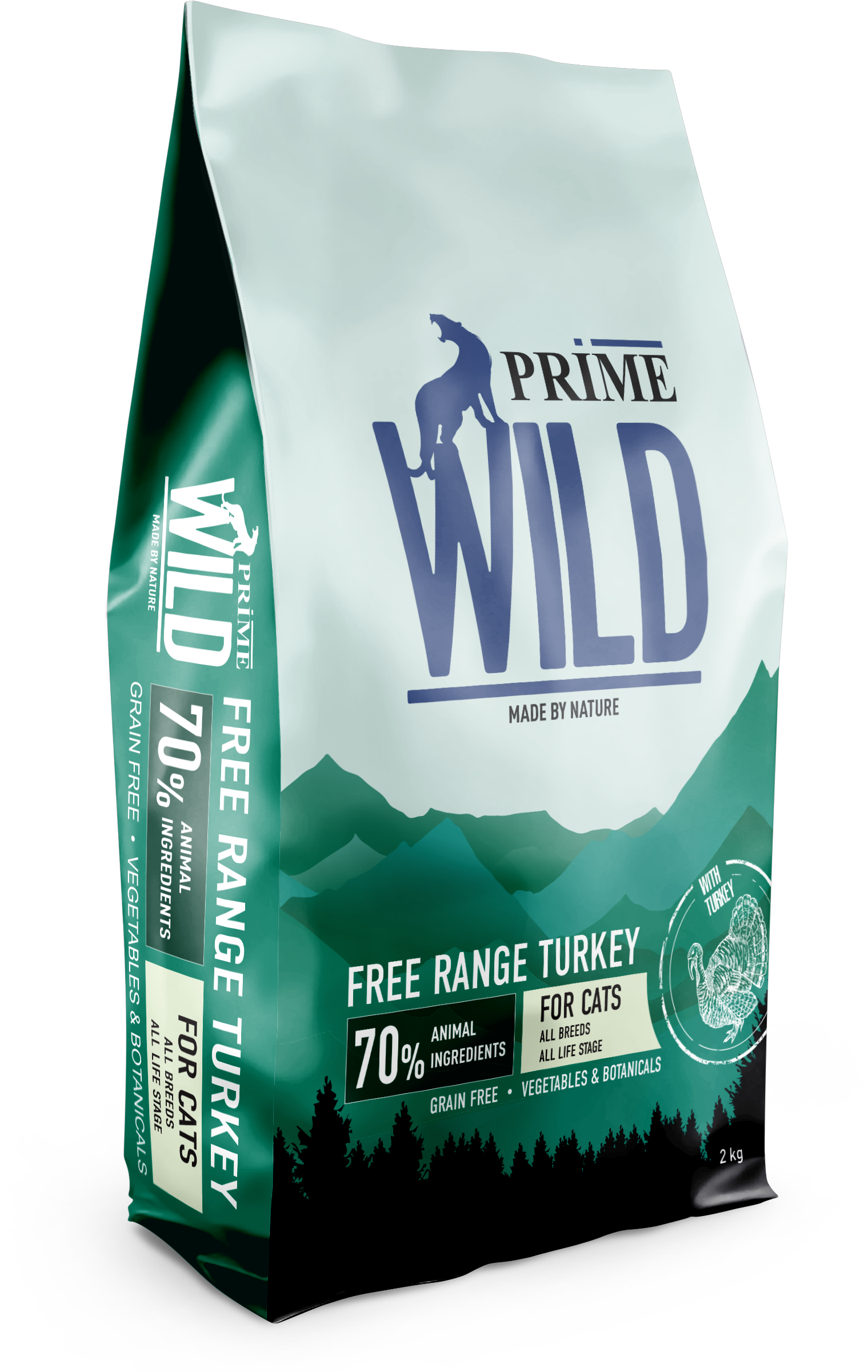 Сухой корм для кошек PRIME WILD GF FREE RANGE, индейка, 2 кг